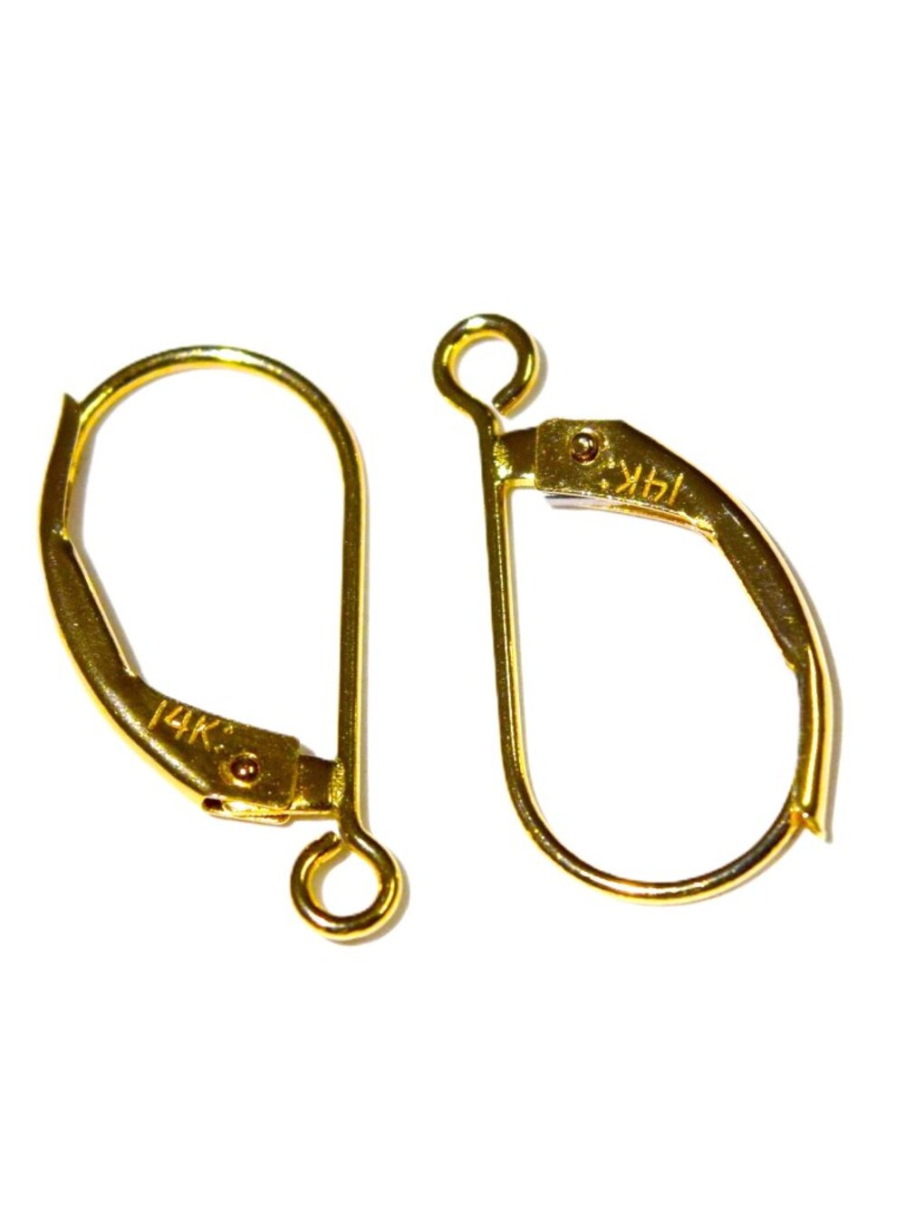 Solid 14K Yellow Gold Plain Continental Leverback Earring Findings - 1 Pair, USA
